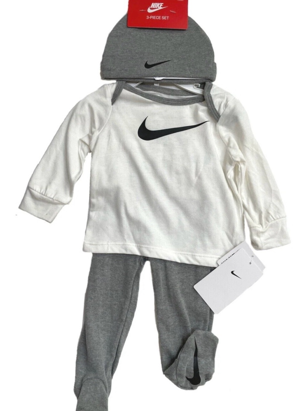 Nike White & Gray Swoosh 3-Piece Kids Outfit